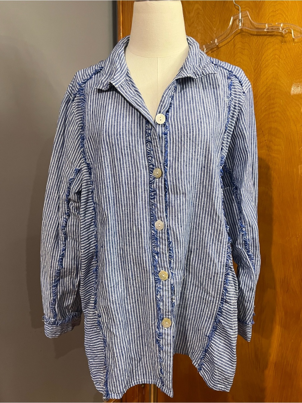 John Mark Blue and White Striped Shirt